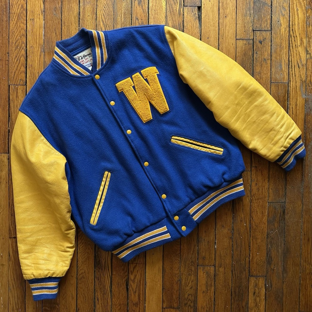 BQ Sports Inc Made in USA Wannaget High Wool Leather Varsity Jacket Men Large‎